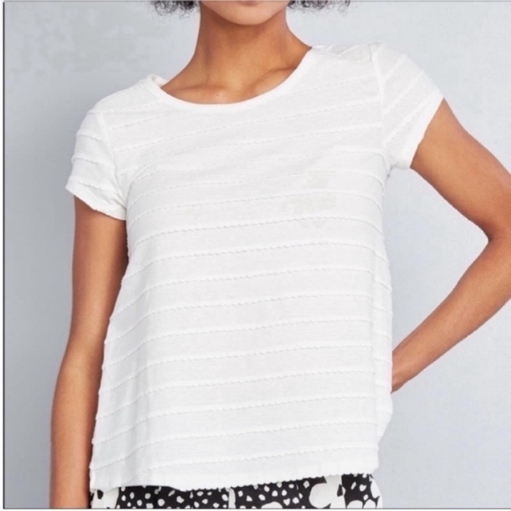 ModCloth Playfully Functioning top white ivory scalloped short sleeve